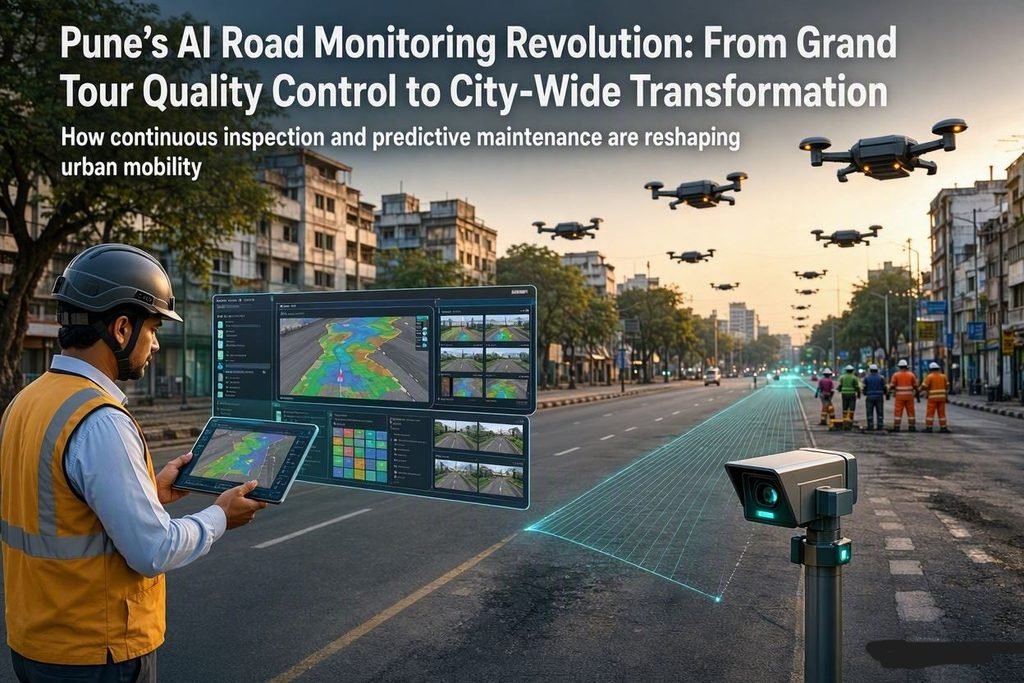 AI-powered CCTV cameras in Pune monitoring traffic with real-time vehicle identification, capturing data at 550 micro-zones in partnership with Google India
